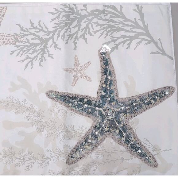 Coastal Collection Table Runner 13x72 Cream Beach House Starfish Sea Life NEW - Picture 4 of 10